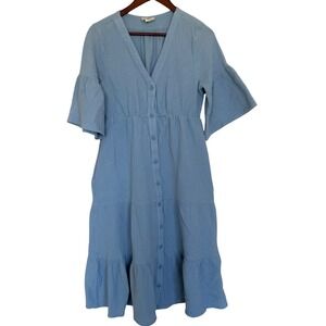 P.Cill Gauzy Cotton V Neck Popover Midi Dress With Flutter Bell Sleeves S NEW!